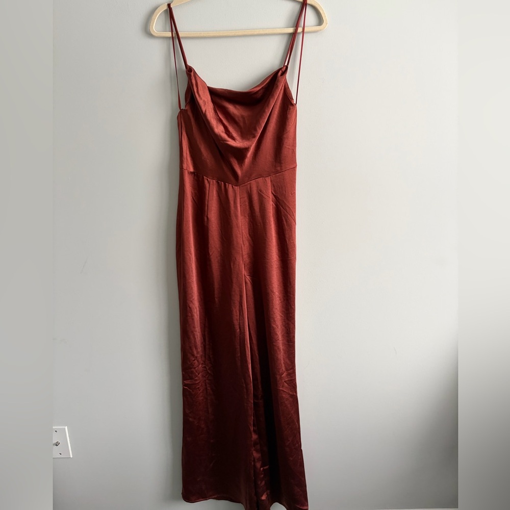 NWT Lush Satin Finish Draped Front Jumpsuit